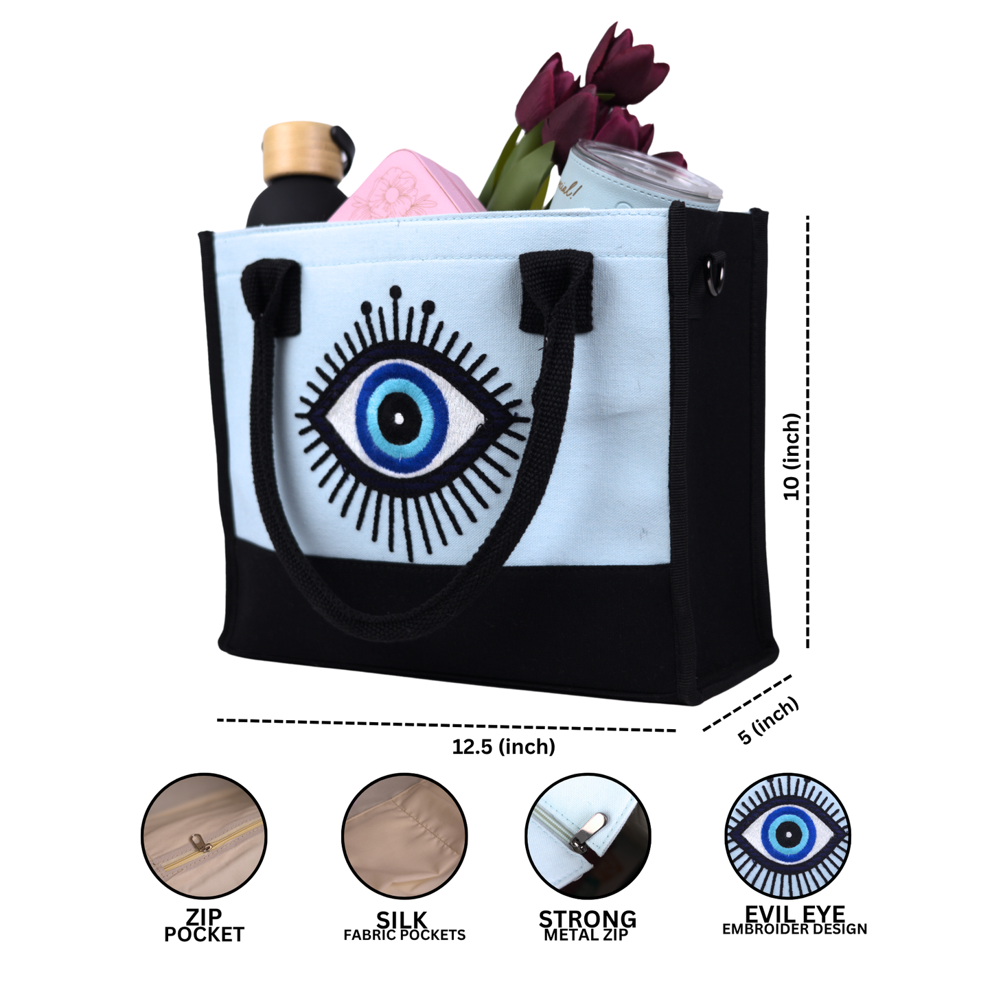 Embroidery Evil Eye Box Tote Bag