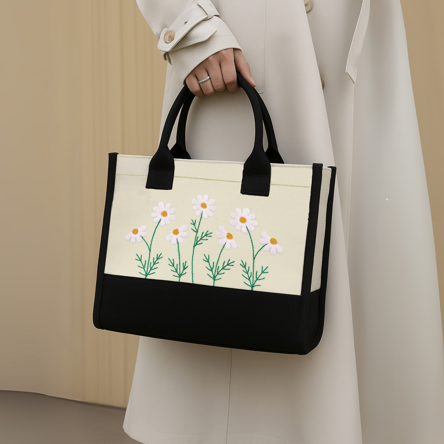 Embroidery Green Floral Tote Bag