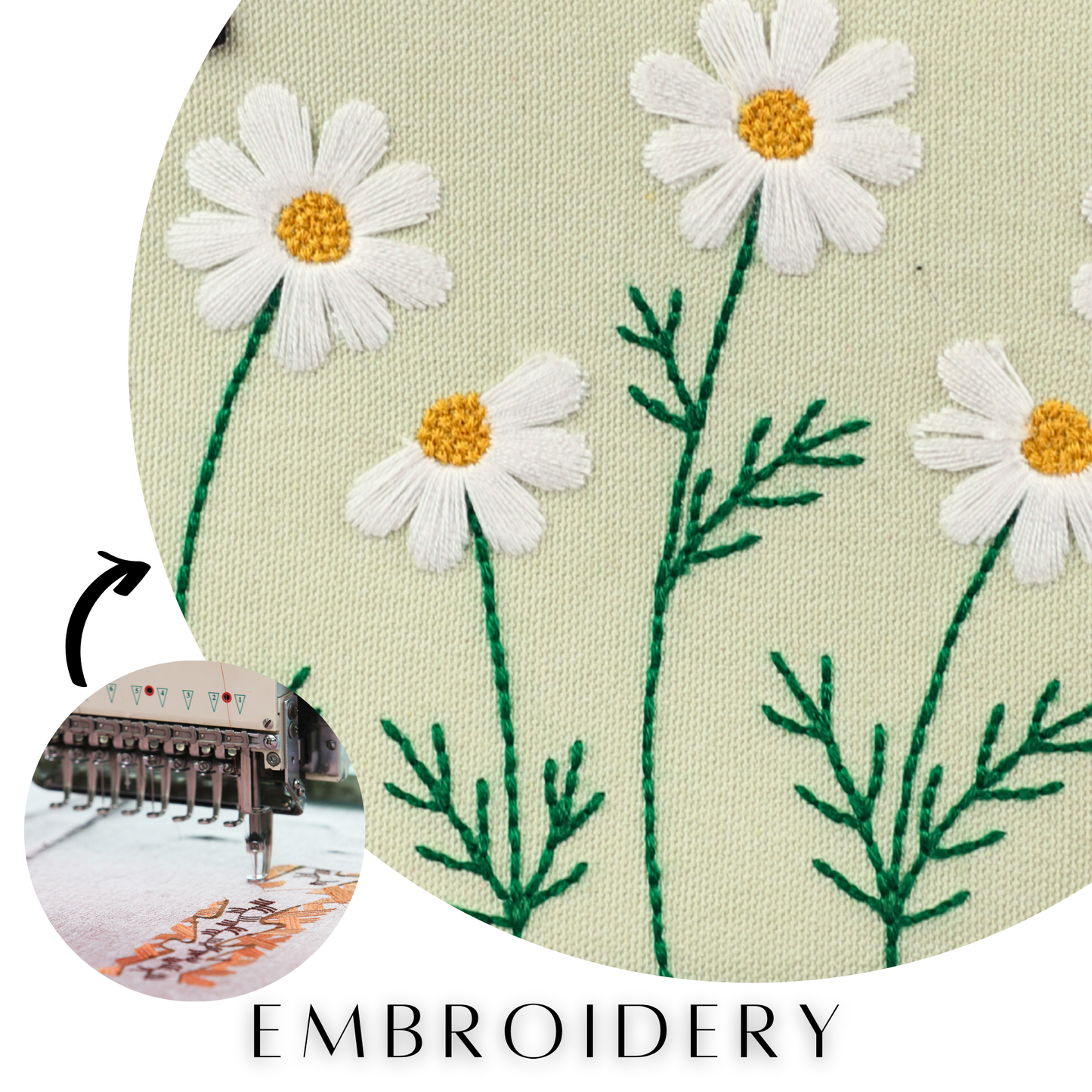 Embroidery Green Floral Tote Bag
