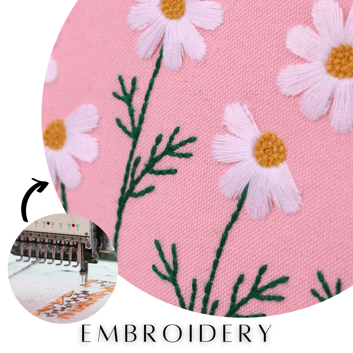 Embroidery Pink Floral Tote Bag