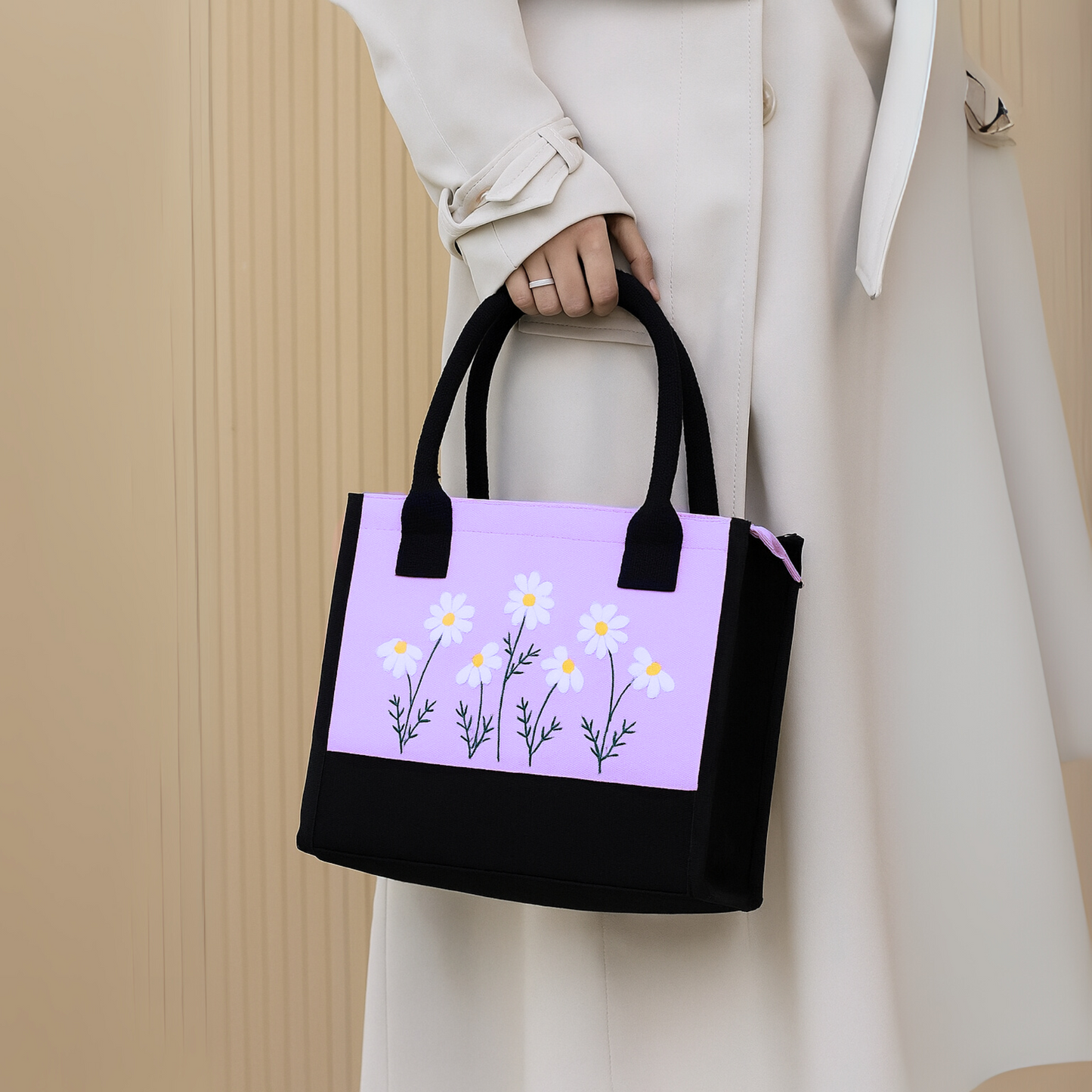 Embroidery Purple Floral Tote Bag
