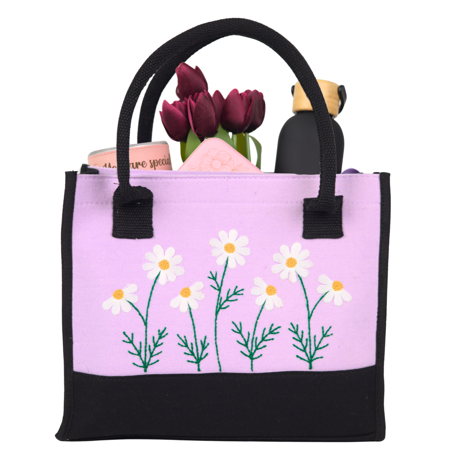 Embroidery Purple Floral Tote Bag