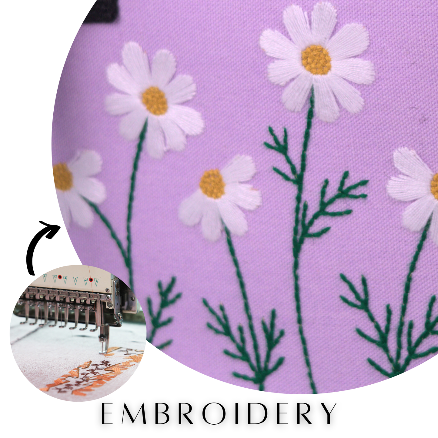 Embroidery Purple Floral Tote Bag