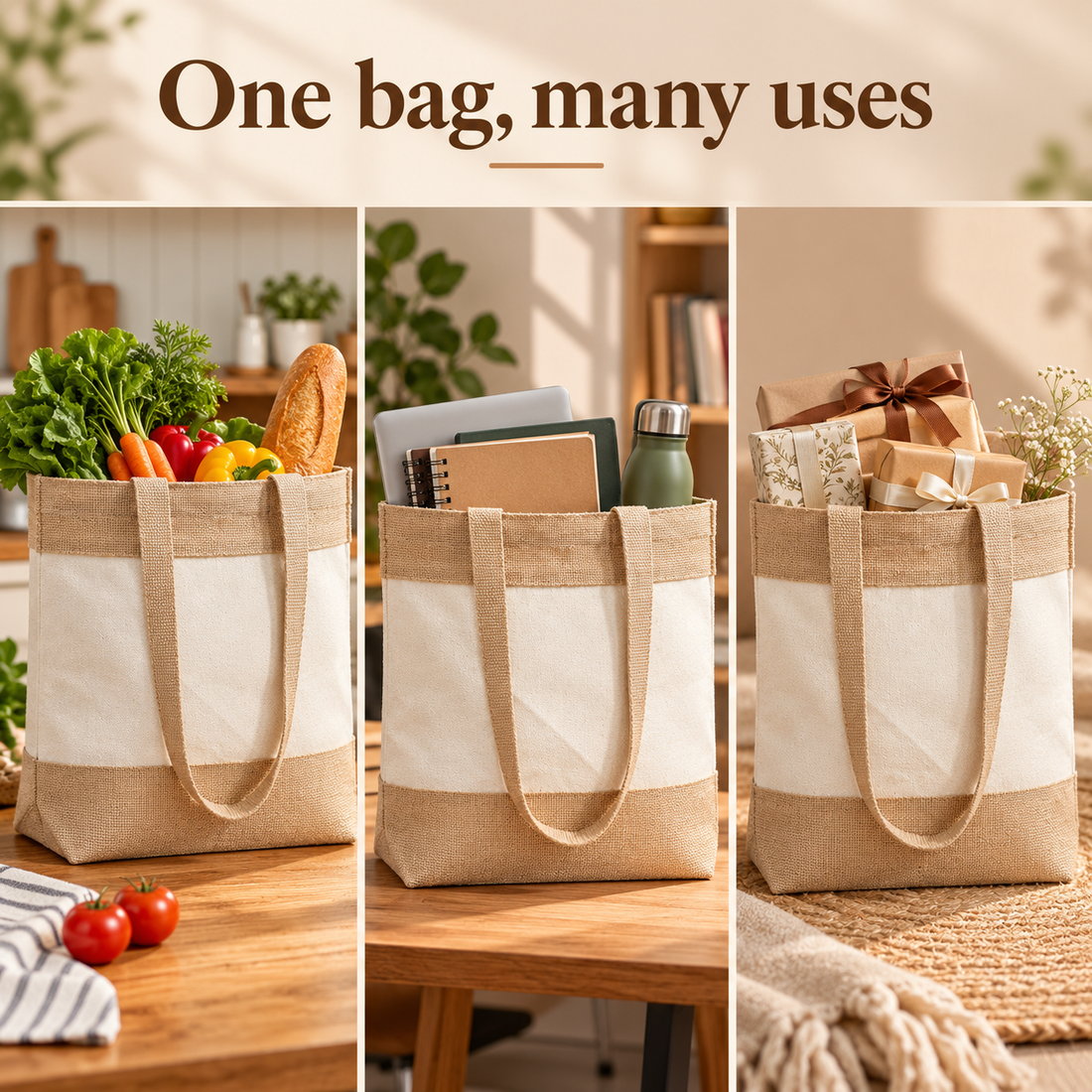 Plain 19x14x6 Natural Two-Tone Cotton Canvas Tote Bag | 350 GSM