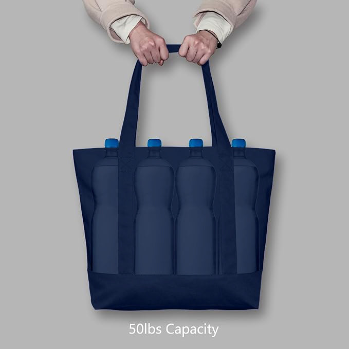 Navy Blue Large Canvas Tote Bag | 19" x 15" x 6"