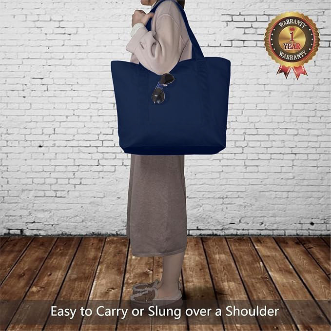 Navy Blue Large Canvas Tote Bag | (19" x 15" x 6") Inch