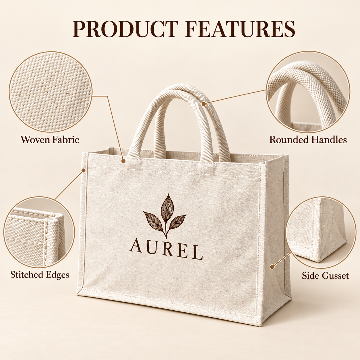 16x13x6 Ivory Laminated Canvas Shopping Bag | 310 GSM