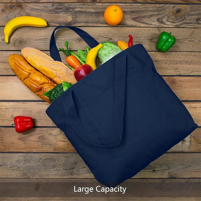 Navy Blue Large Canvas Tote Bag | 19" x 15" x 6"