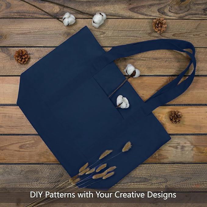 Navy Blue Large Canvas Tote Bag | 19" x 15" x 6"