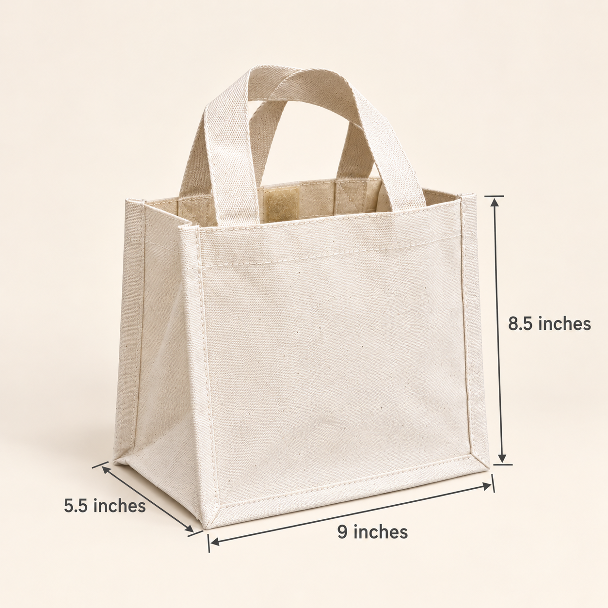 Plain 9x8.5x5.5 Natural Mini Cotton Canvas Box Tote | 220 GSM