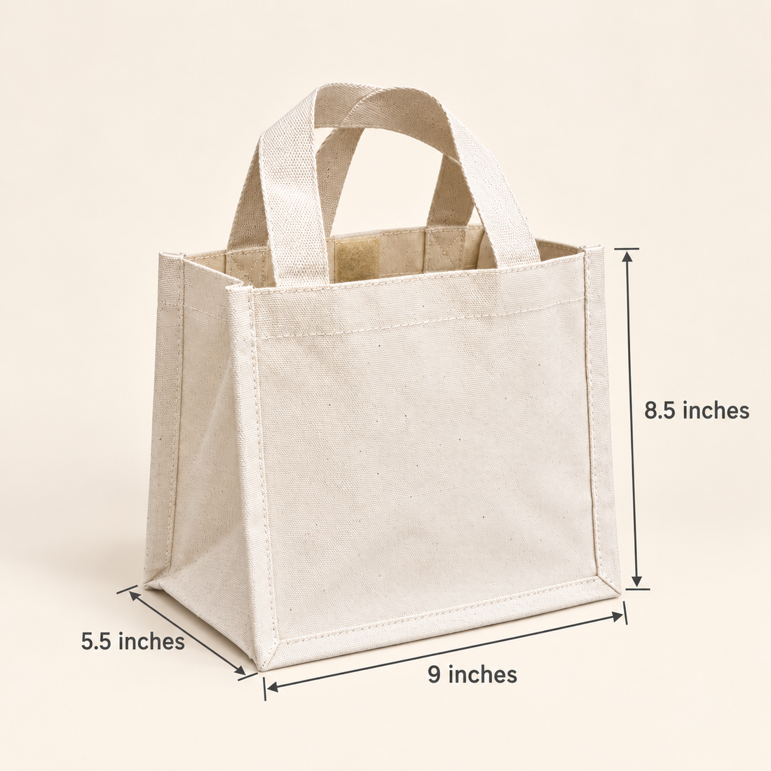 Plain 9x8.5x5.5 Natural Mini Cotton Canvas Box Tote | 220 GSM
