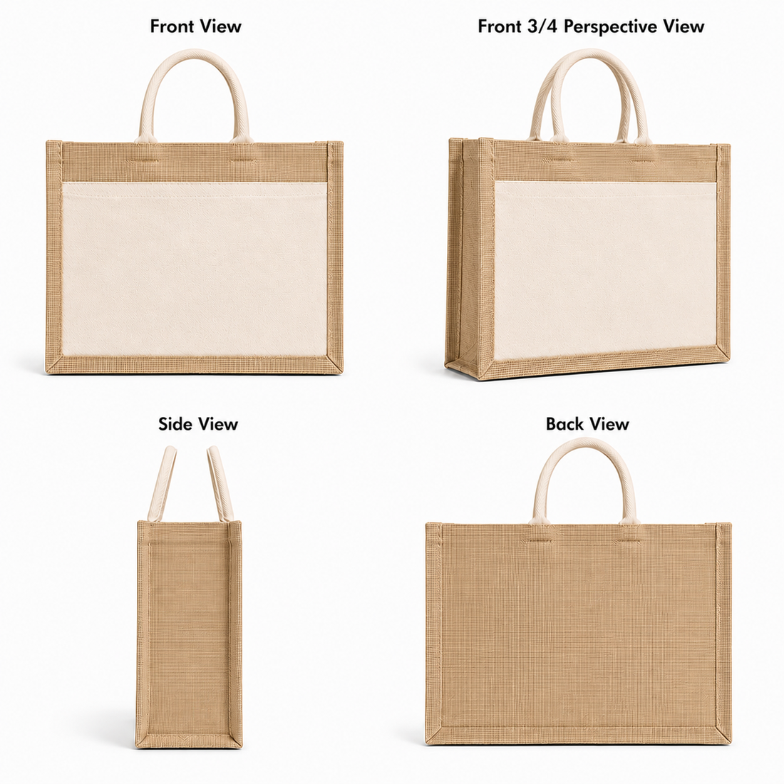 15x13x6 Jute Tote Bags with Canvas Front Pocket |350 GSM