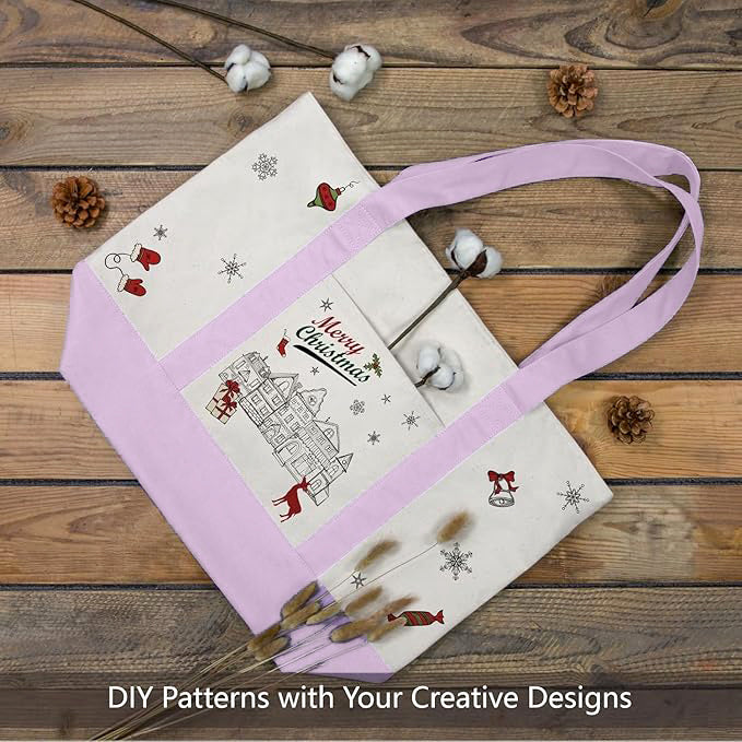 Purple and Beige Large Canvas Tote Bag | 19" x 15" x 6"