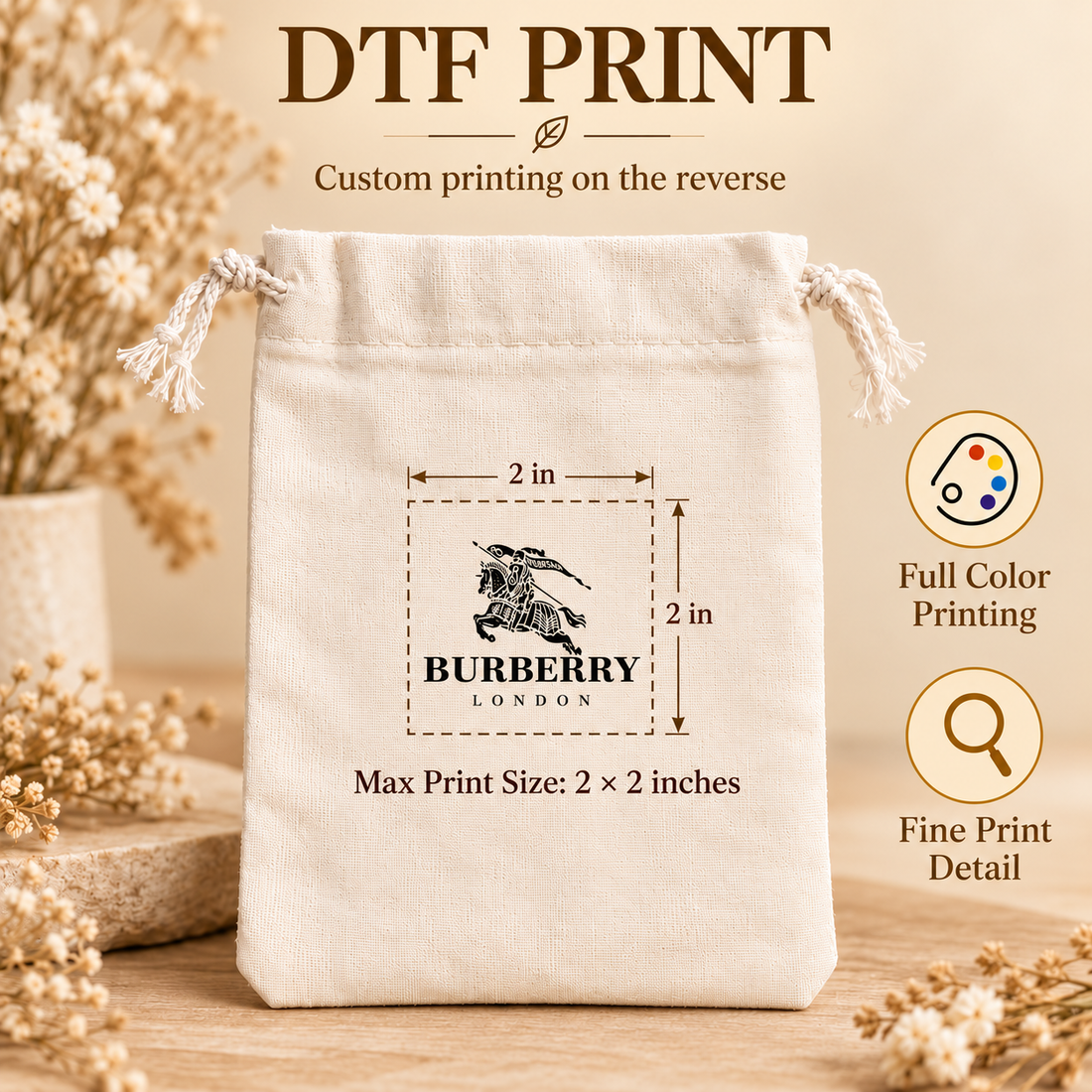 Rustic Harvest Embroidered Cotton Drawstring Pouch