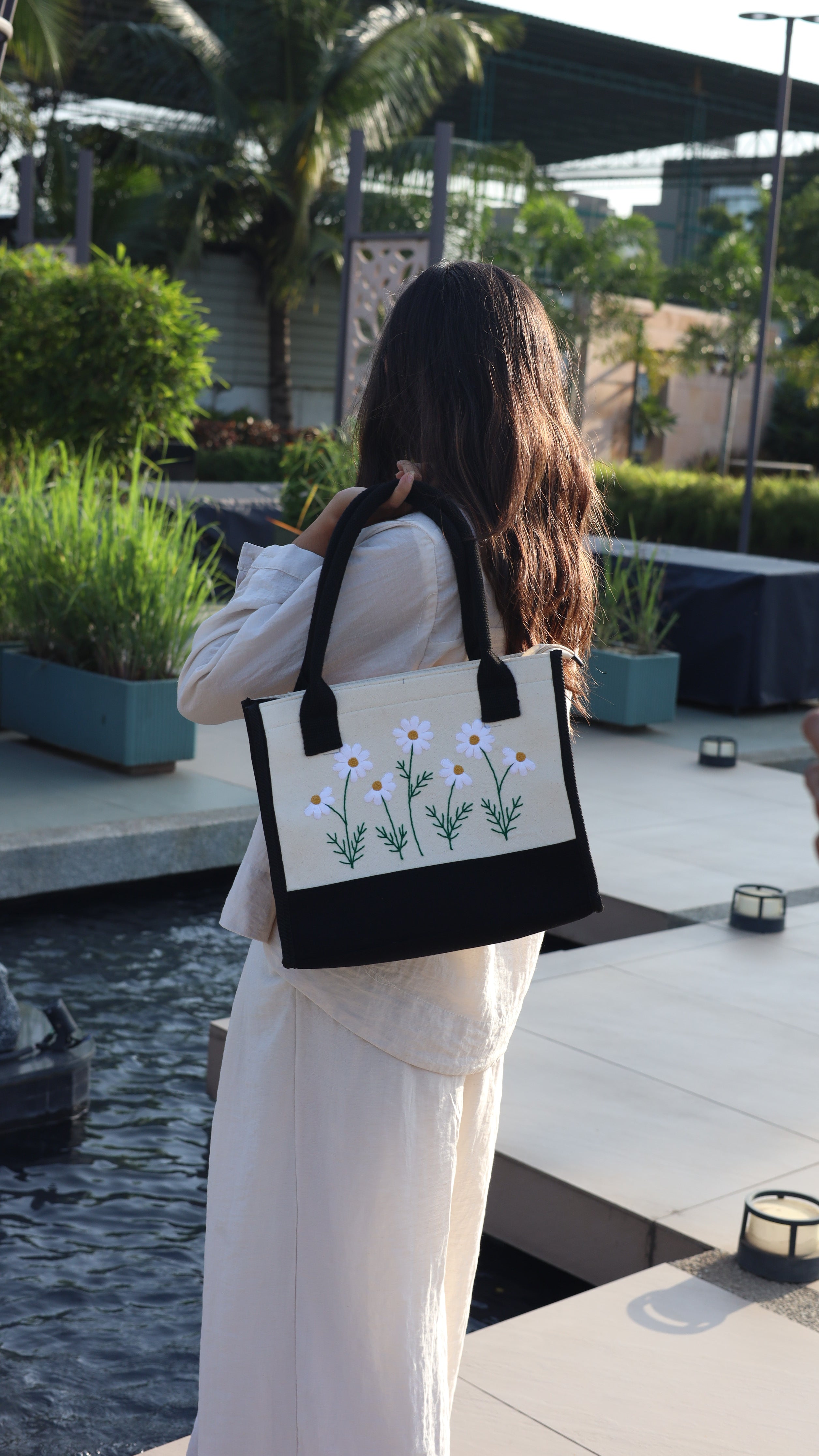 Off-White Floral Tote Bag