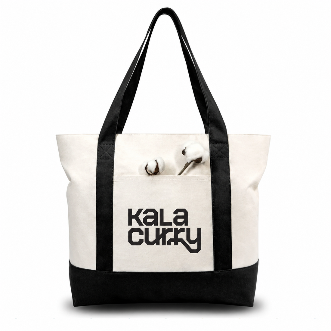 Black and Beige Large Canvas Tote Bag | 19" x 15" x 6"
