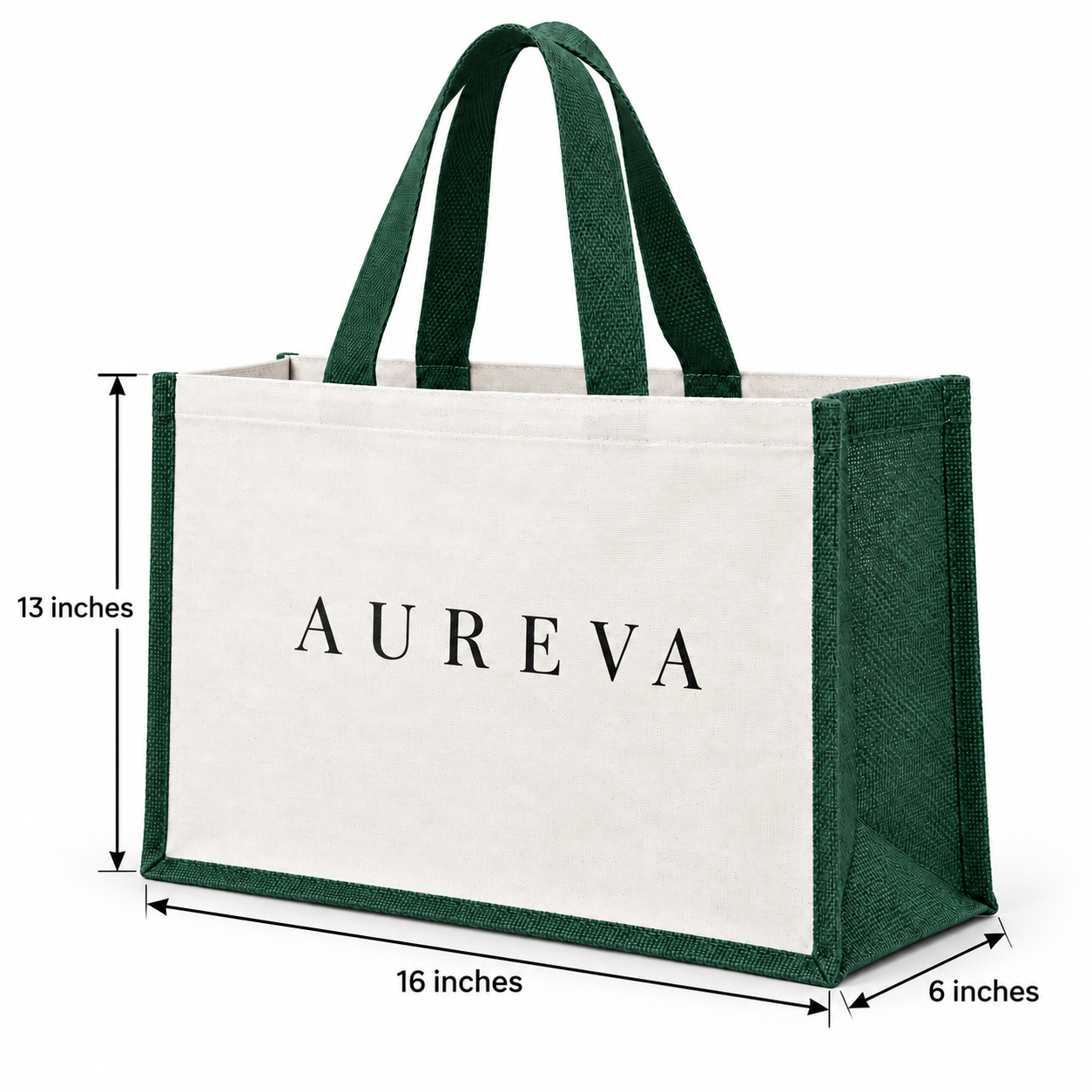 16x13x6 Green Laminated Jute & Canvas Hamper Bag