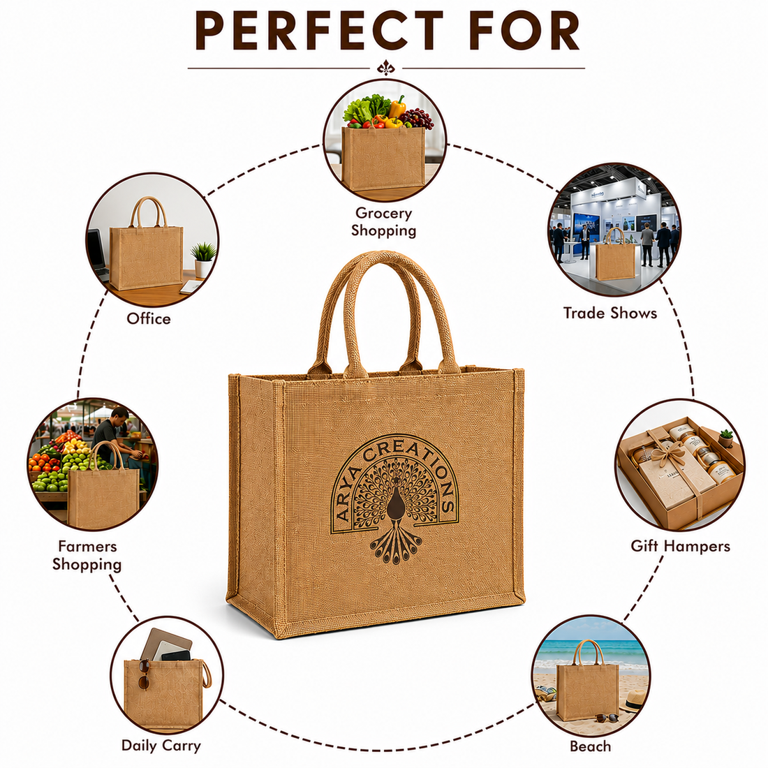 Custom 18×14×6 Natural Jute Tote Bag | 350 GSM