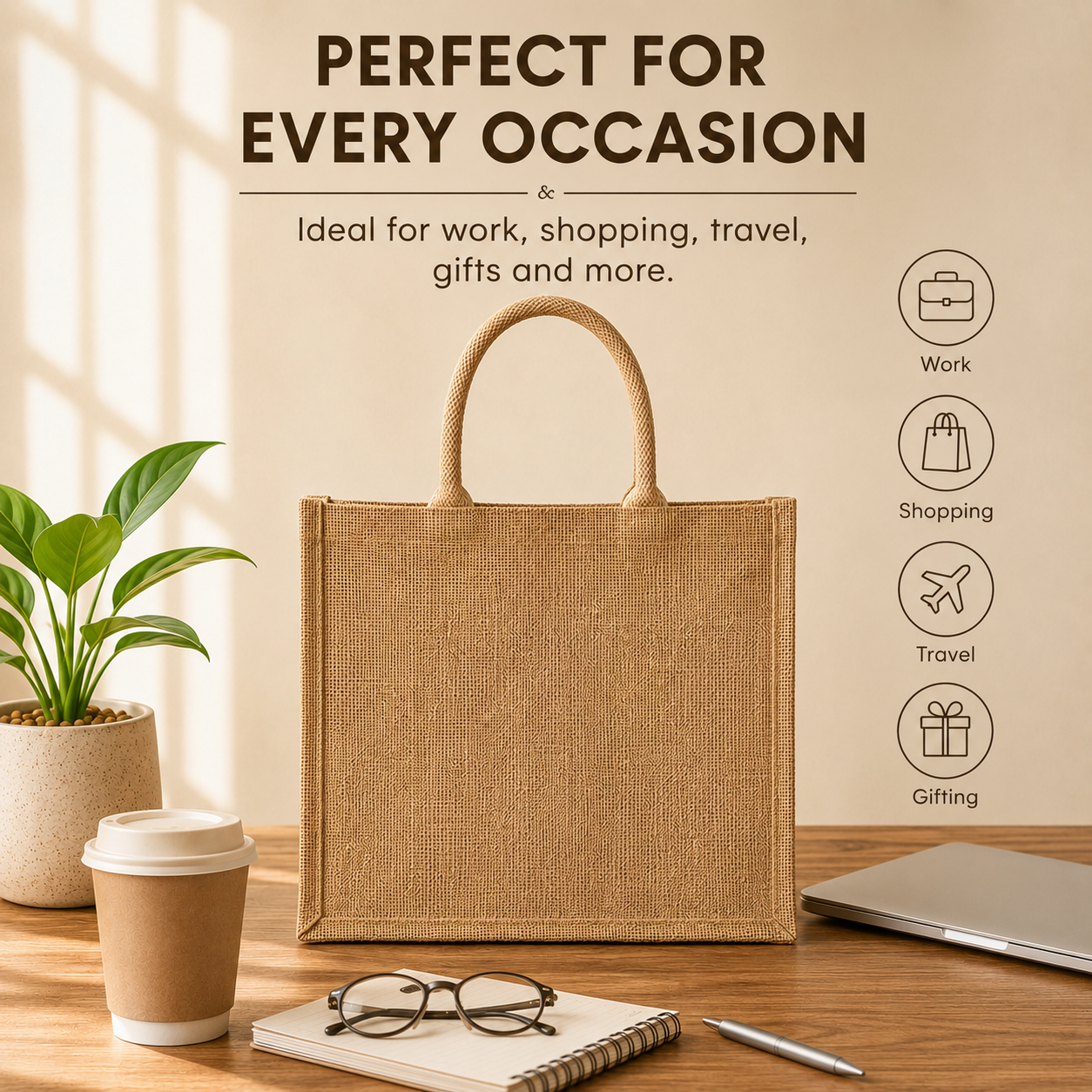 9×11×4 Natural Jute Tote Bag | 350 GSM
