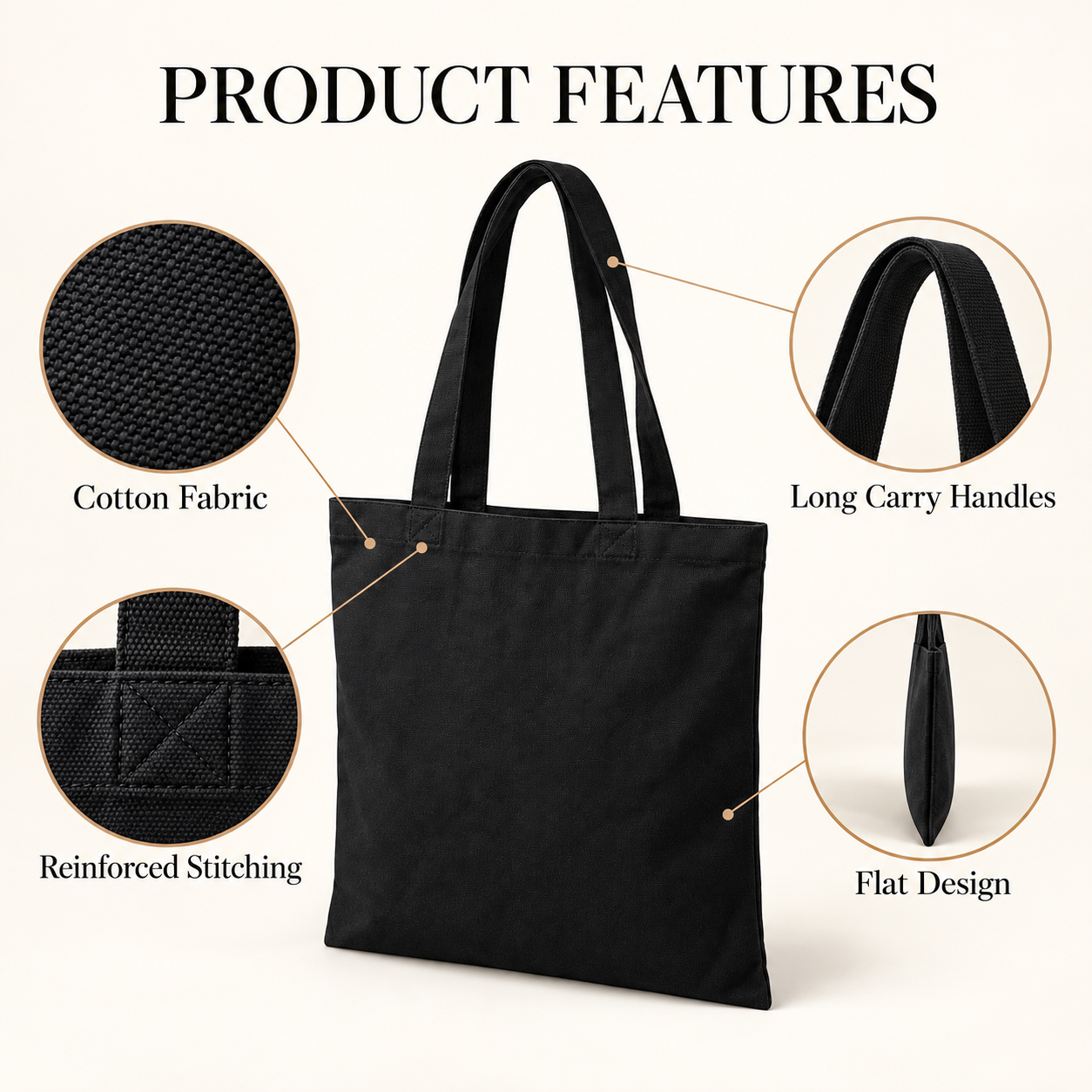 Plain 14.5x15.5 Black Cotton Tote Bag | 150 GSM