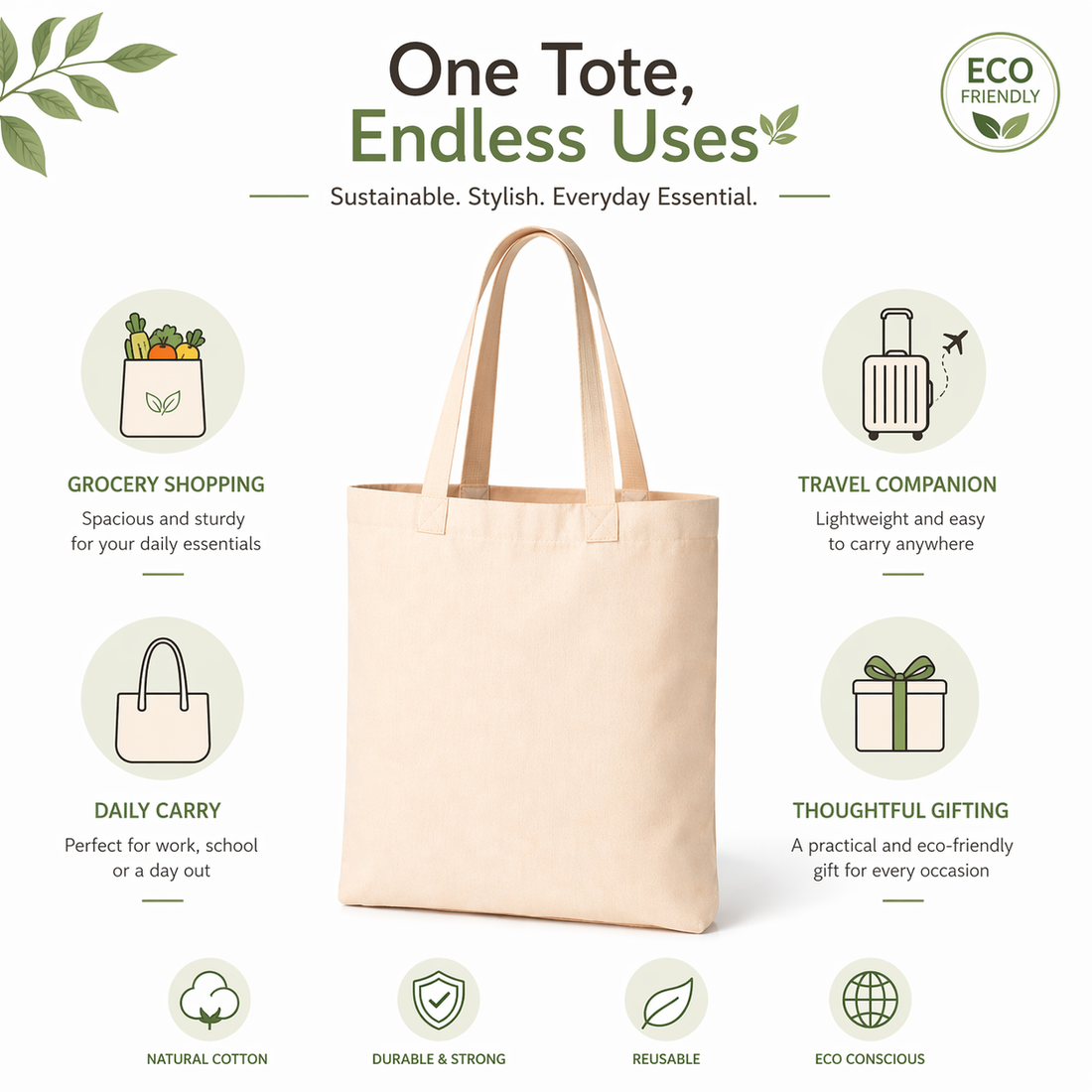 10x12 Inch Cotton Tote Bag | 150 GSM