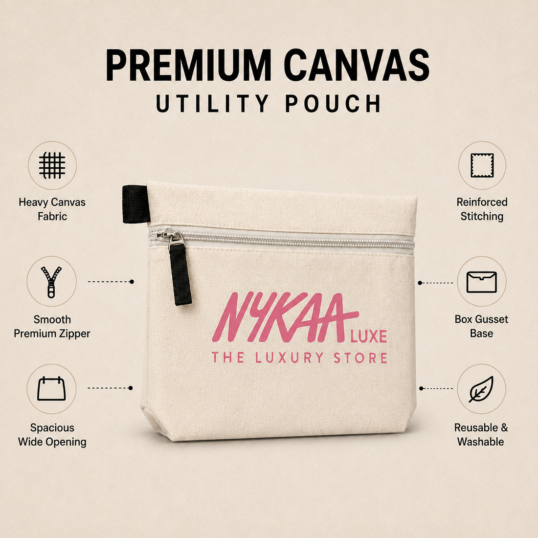 Custom 10×7.5×2.5 Utility Cotton Zipper Pouch