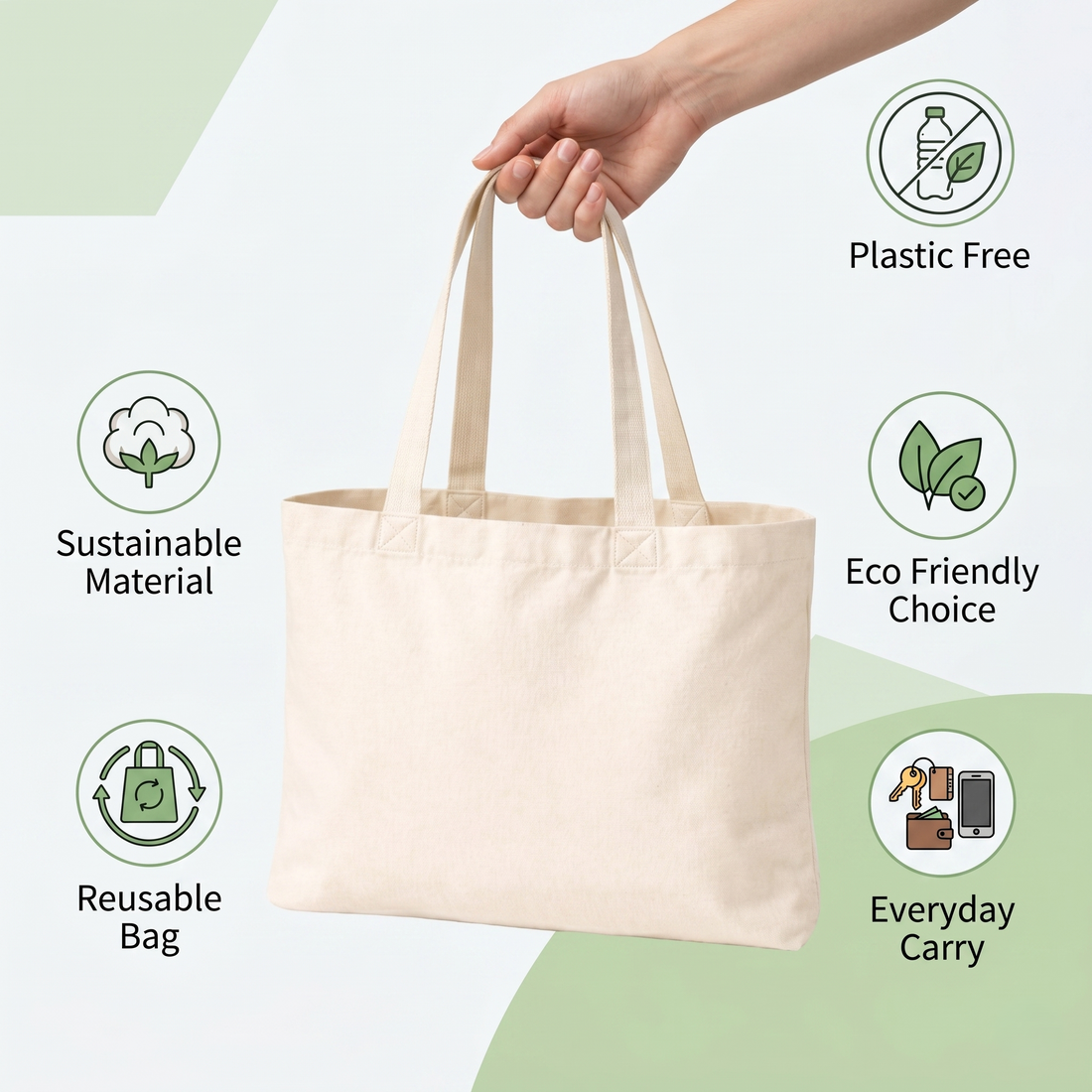 10x8 Inch Cotton Canvas Tote Bag