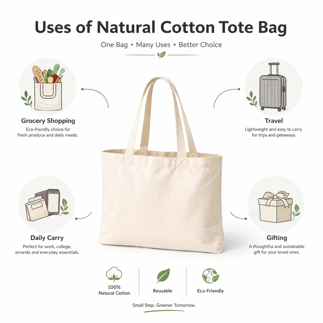 10x8 Inch Cotton Canvas Tote Bag