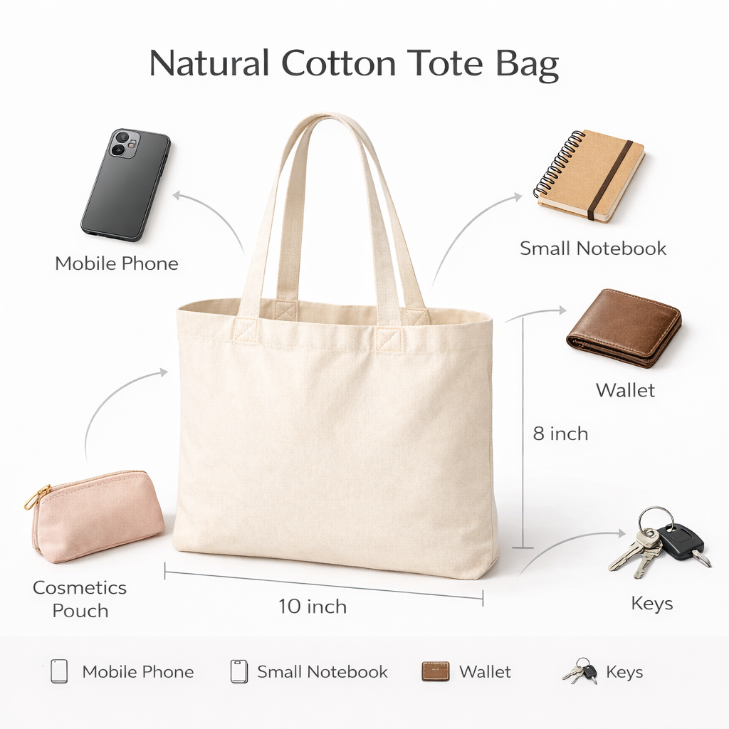 10x8 Inch Cotton Canvas Tote Bag