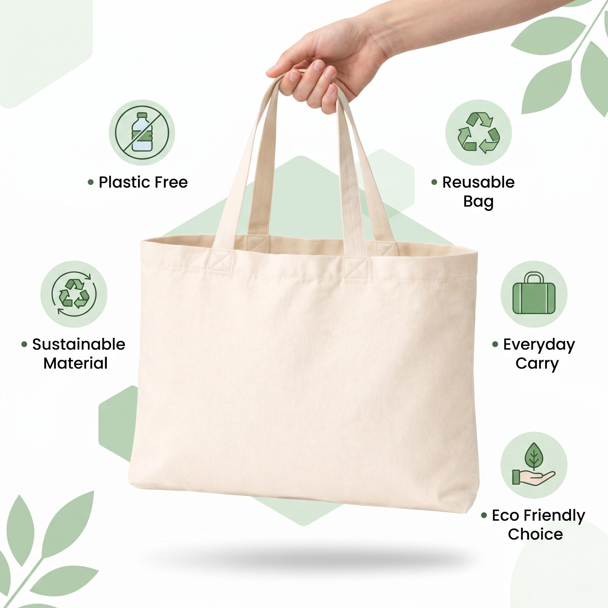 12x10 Inch Cotton Canvas Tote Bag