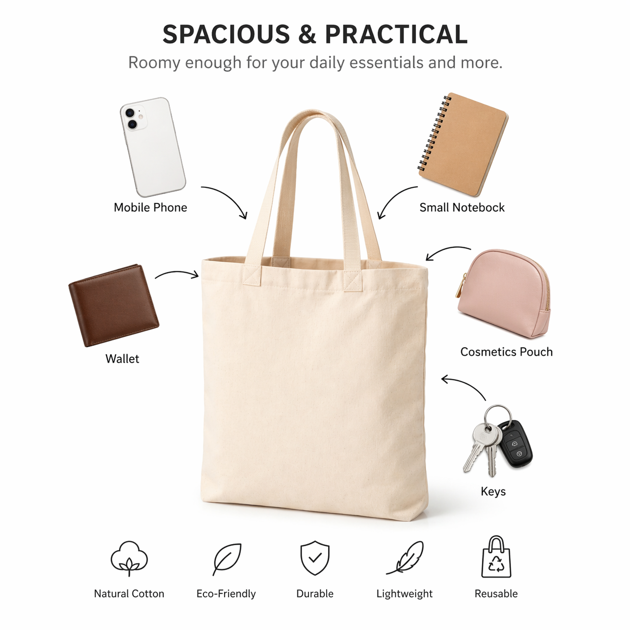 12x14 Inch Cotton Tote Bag | 150 GSM