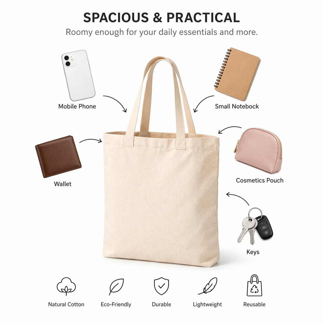 12x14 Inch Cotton Tote Bag | 150 GSM