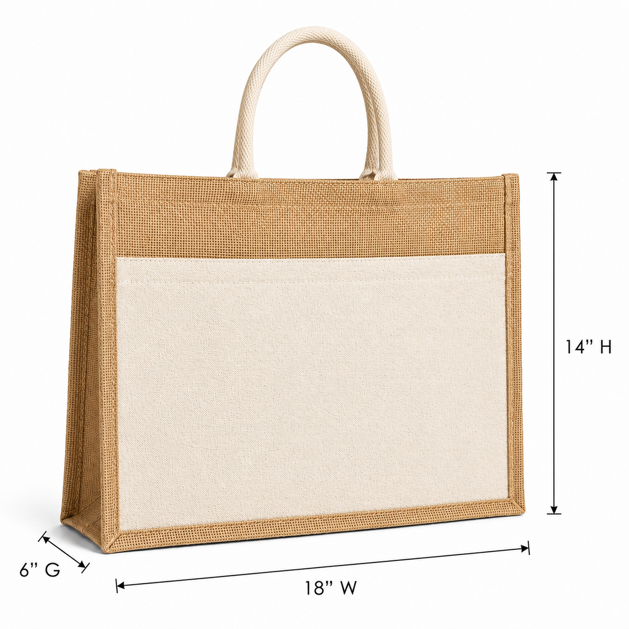18x14x6 Jute Tote Bags with Canvas Front Pocket |350 GSM