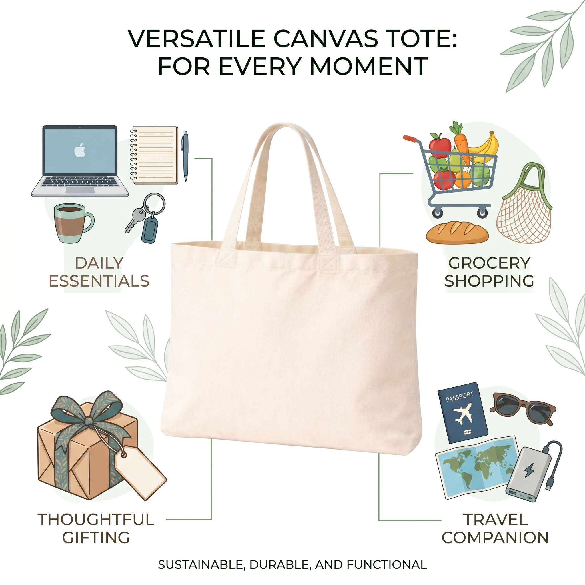 14x12  Inch Cotton Canvas Tote Bag