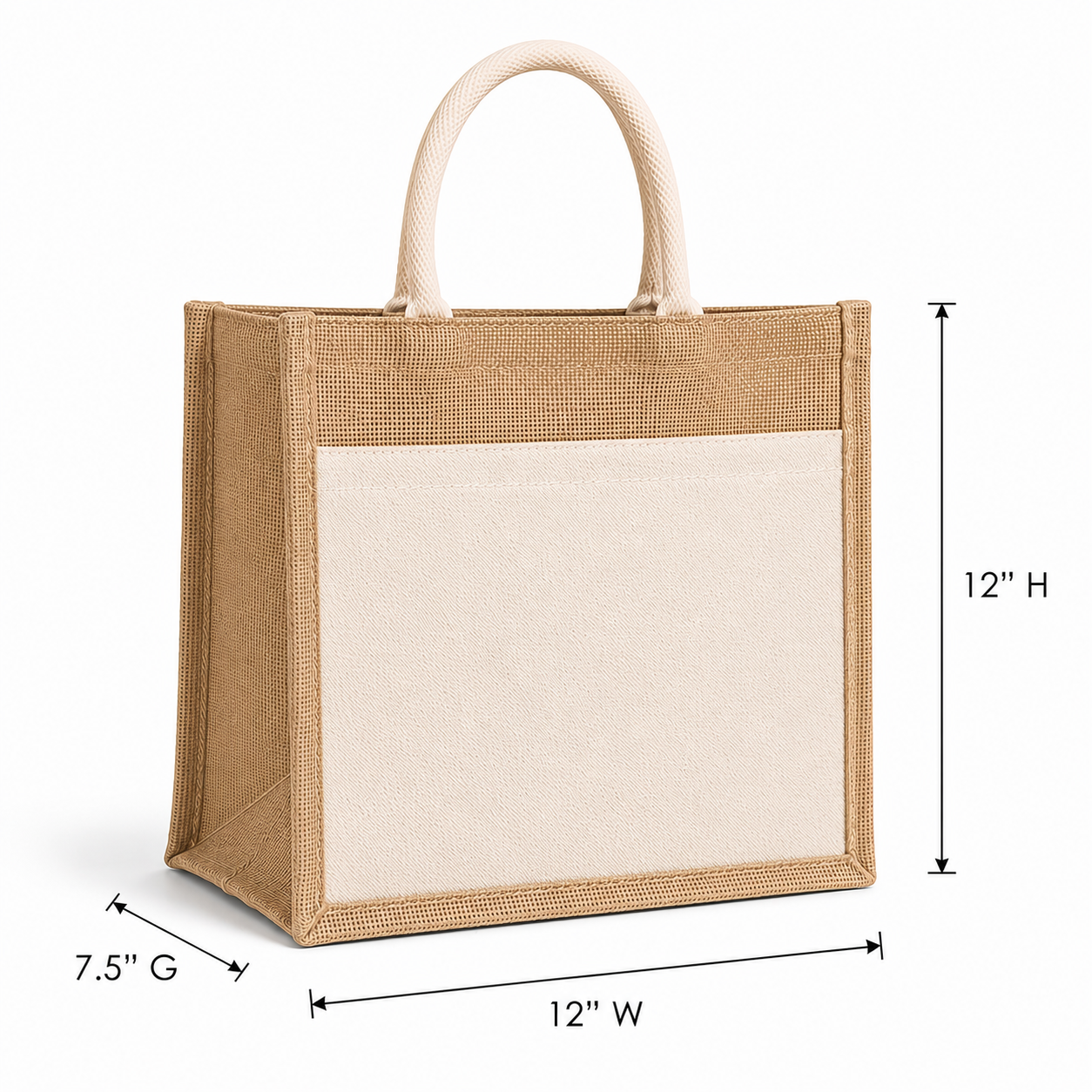 12x12x7.5 Jute Tote Bags with Canvas Front Pocket |350 GSM
