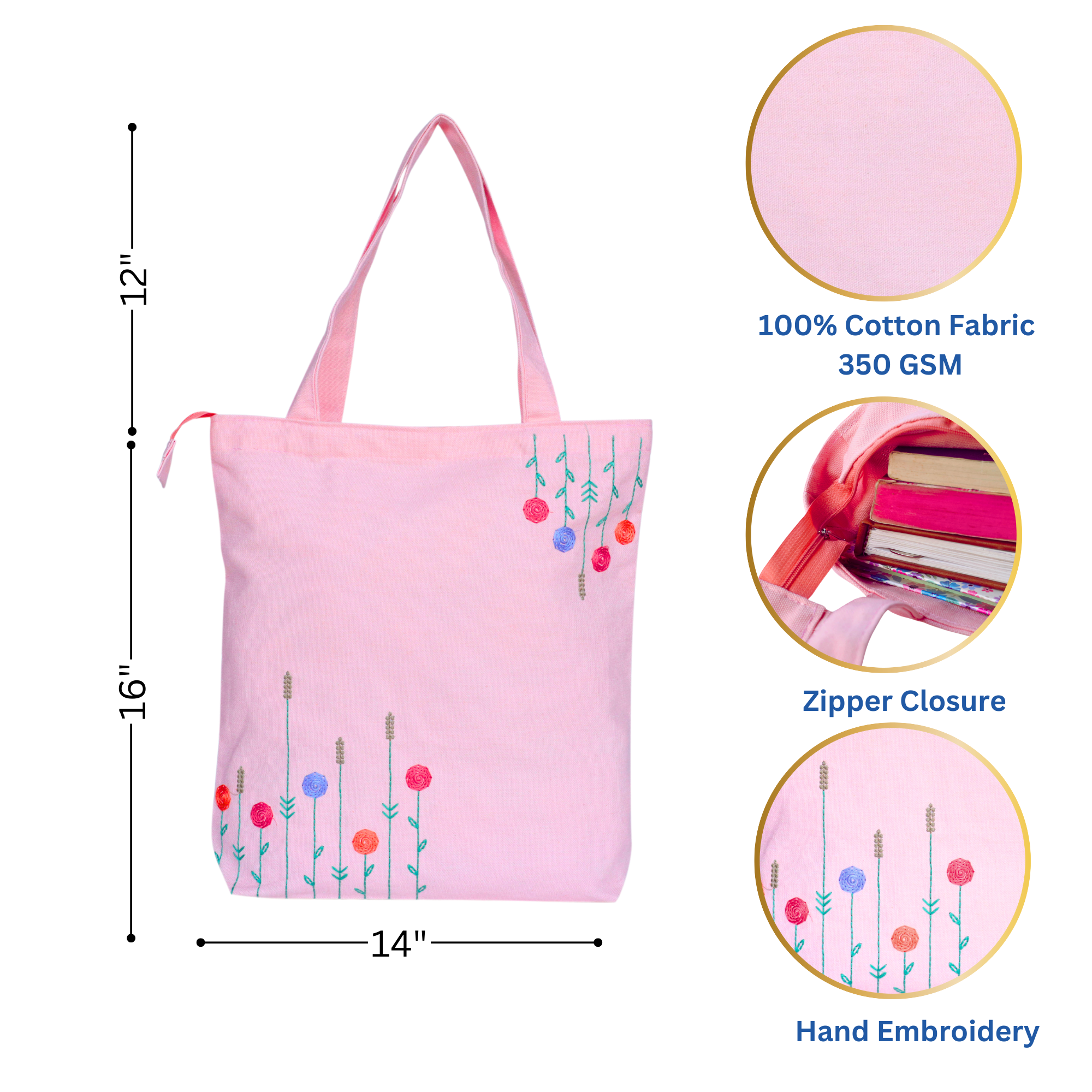 Blush Bloom Embroidered Tote