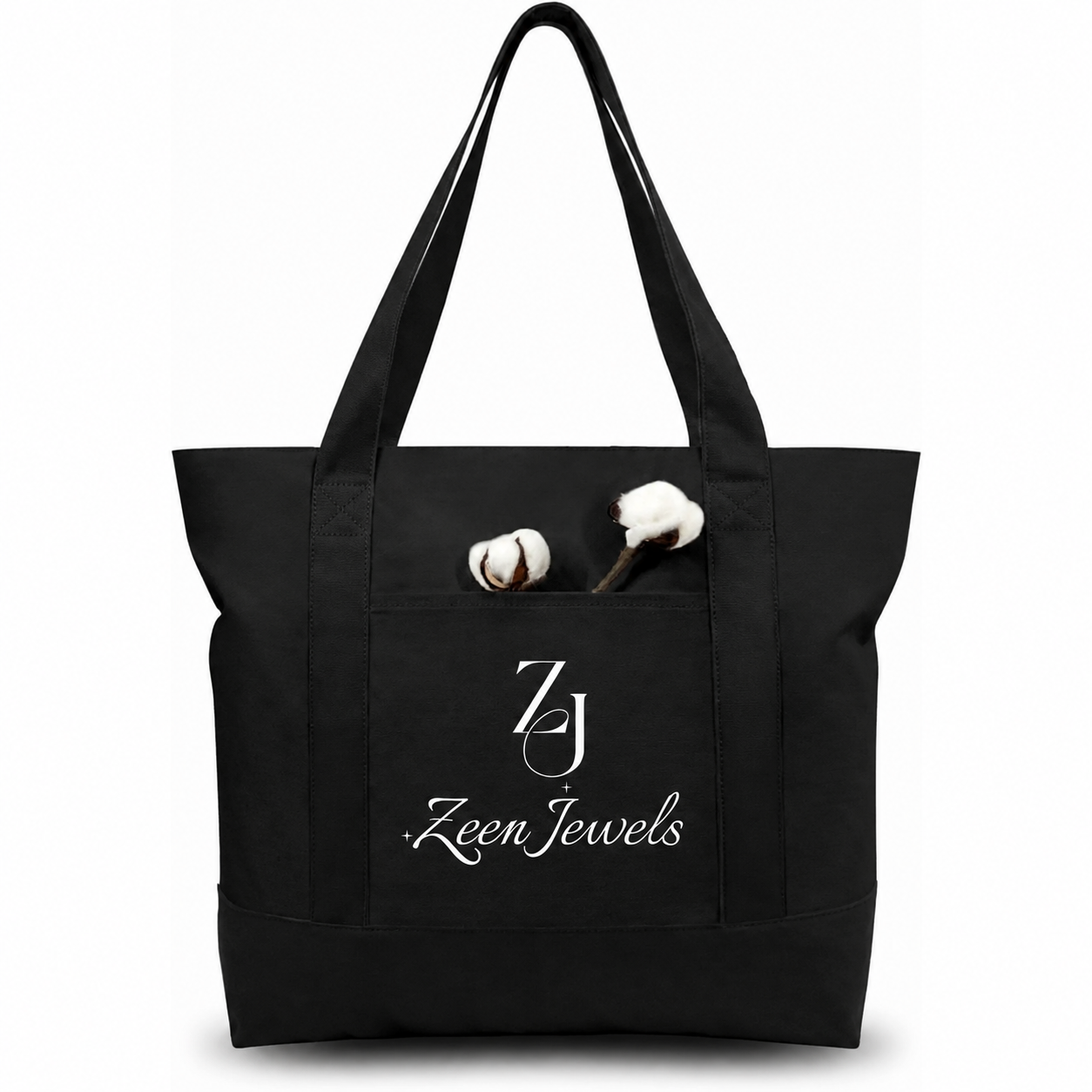 Black Large Canvas Tote Bag | 19" x 15" x 6"