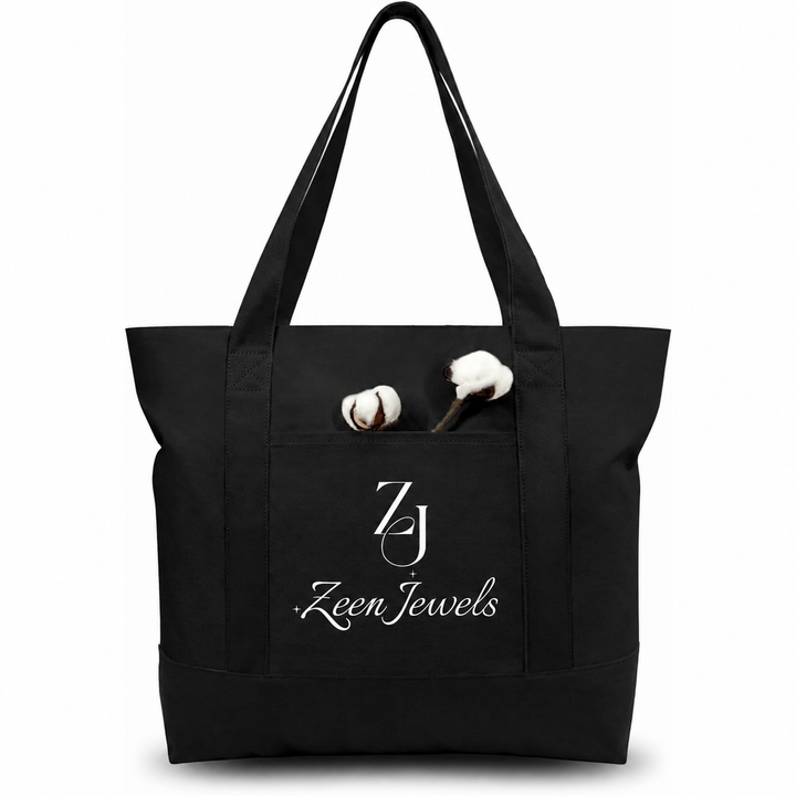Black Large Canvas Tote Bag | 19" x 15" x 6"
