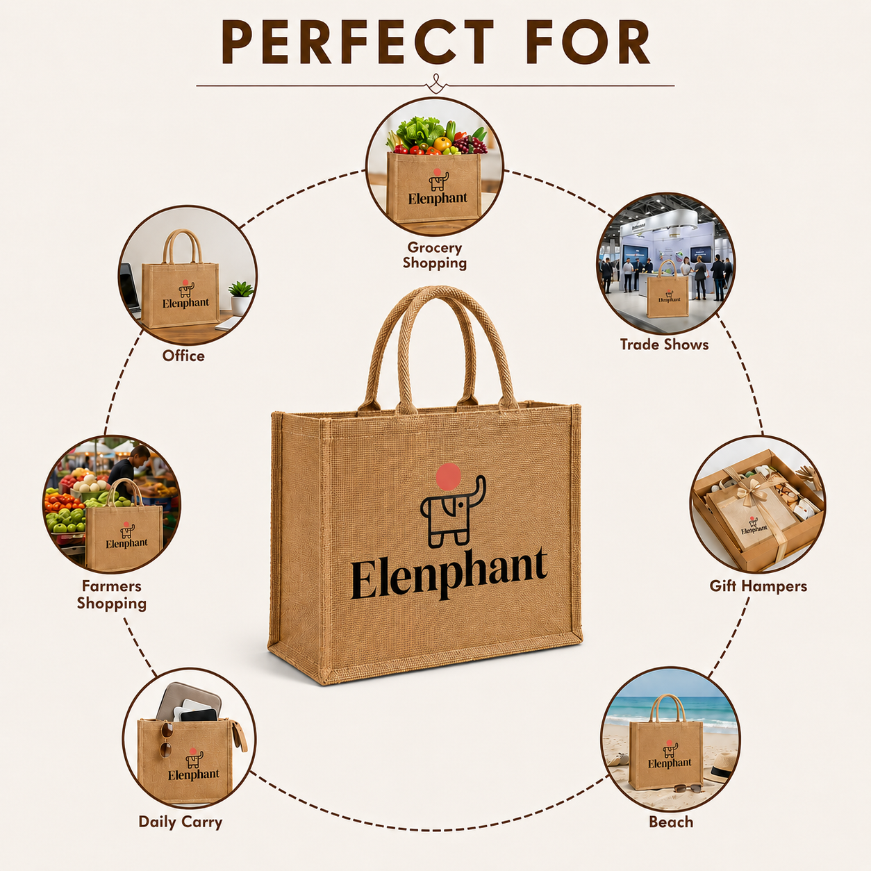 Custom 12×12×7.5 Natural Jute Tote Bag | 350 GSM