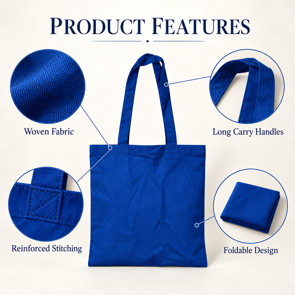 Plain 14.5x15.5 Navy Blue Cotton Tote Bag | 150 GSM