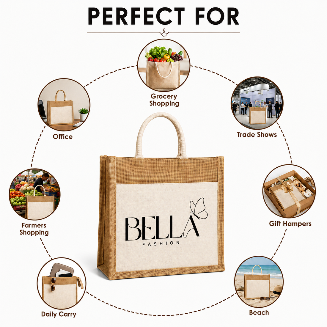 Custom 9×11×4 Jute Tote Bags with Canvas Front Pocket | 350 GSM