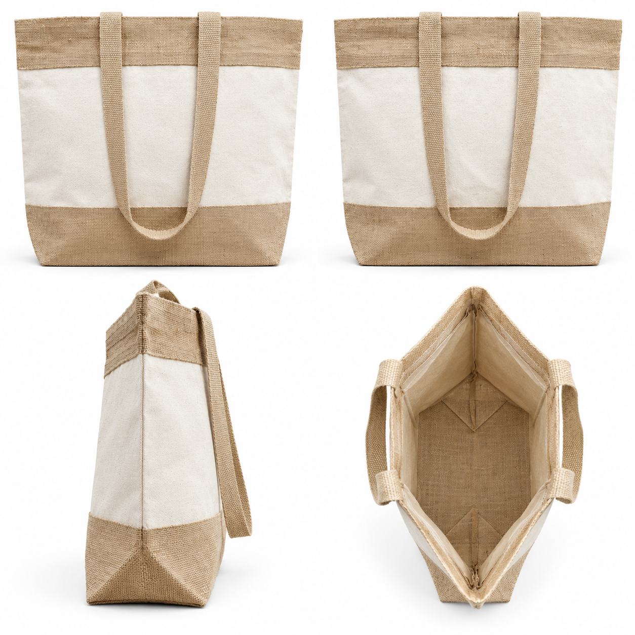 Plain 19x14x6 Natural Two-Tone Cotton Canvas Tote Bag | 350 GSM