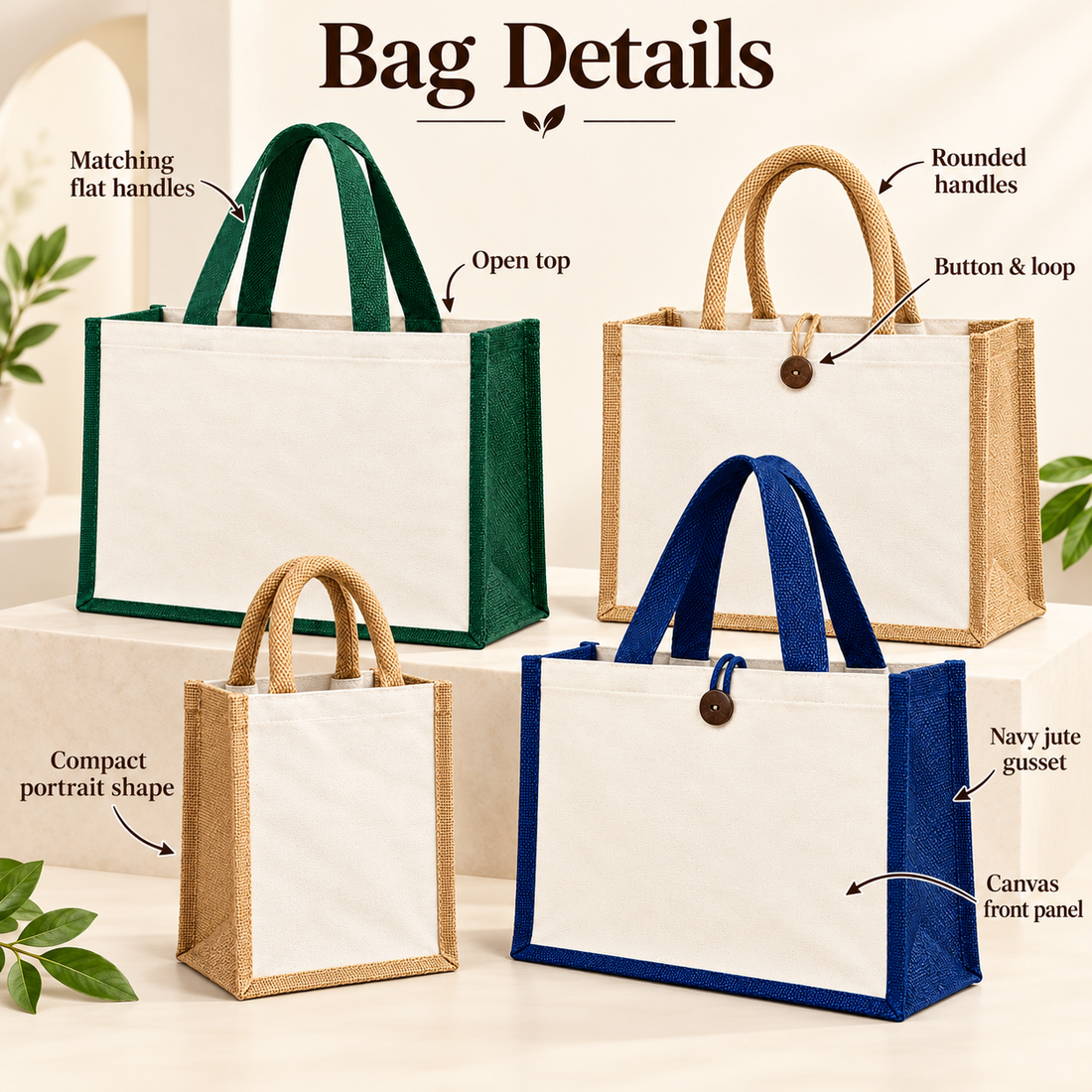 Laminated Jute Hamper Bag Sample Kit - Green Navy & Natural