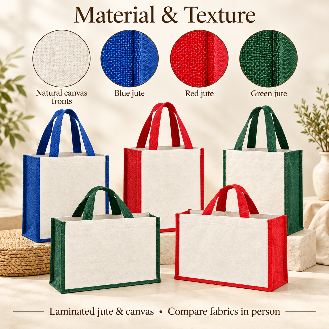 Coloured Laminated Jute Tote & Hamper Sample Kit