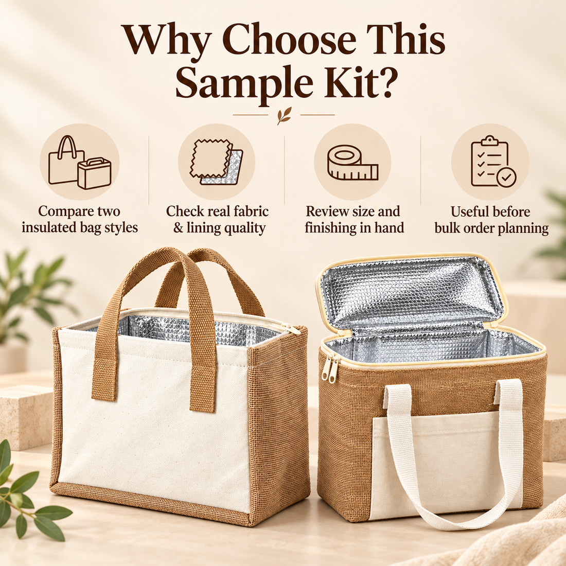 Insulated Jute Lunch Bag Sample Kit