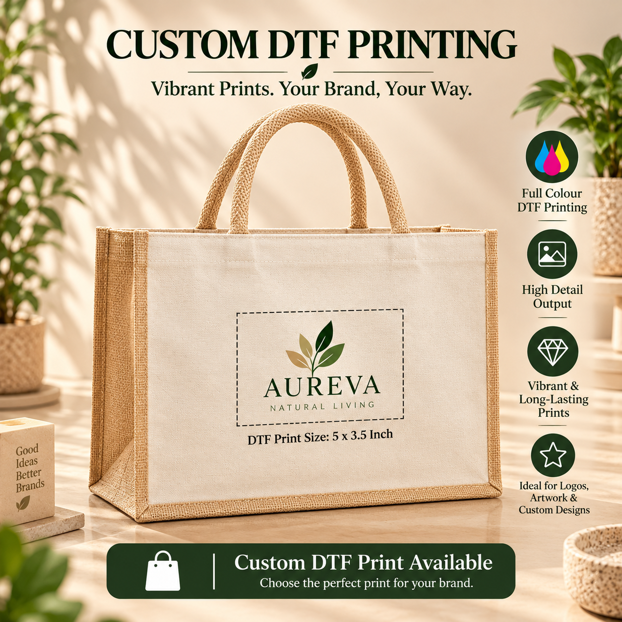 17x13x6 Natural Jute & Canvas Zipper Shopping Bag with Canvas Front Pocket
