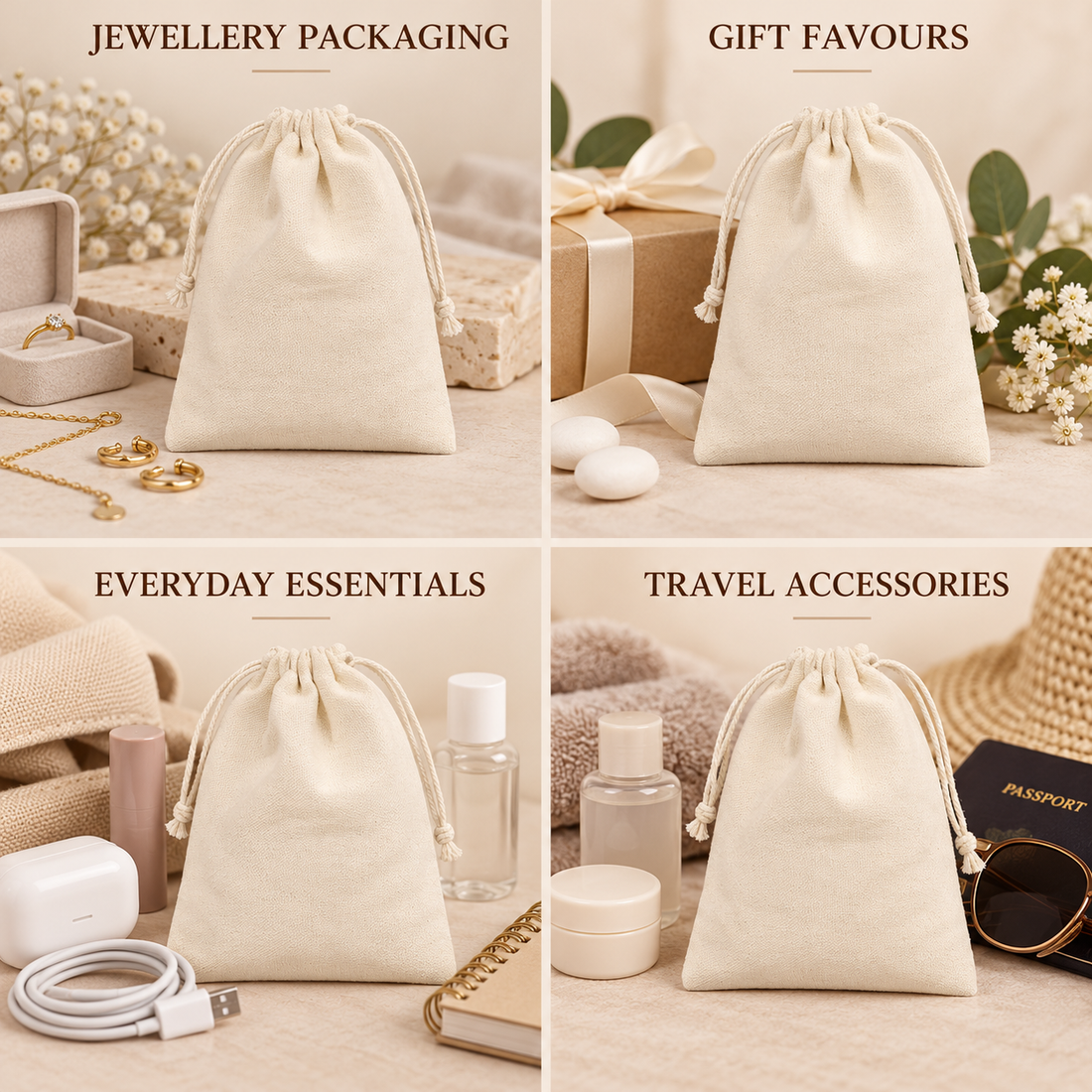 Plain 5x7 Inch Cotton Drawstring Bag | 220 GSM