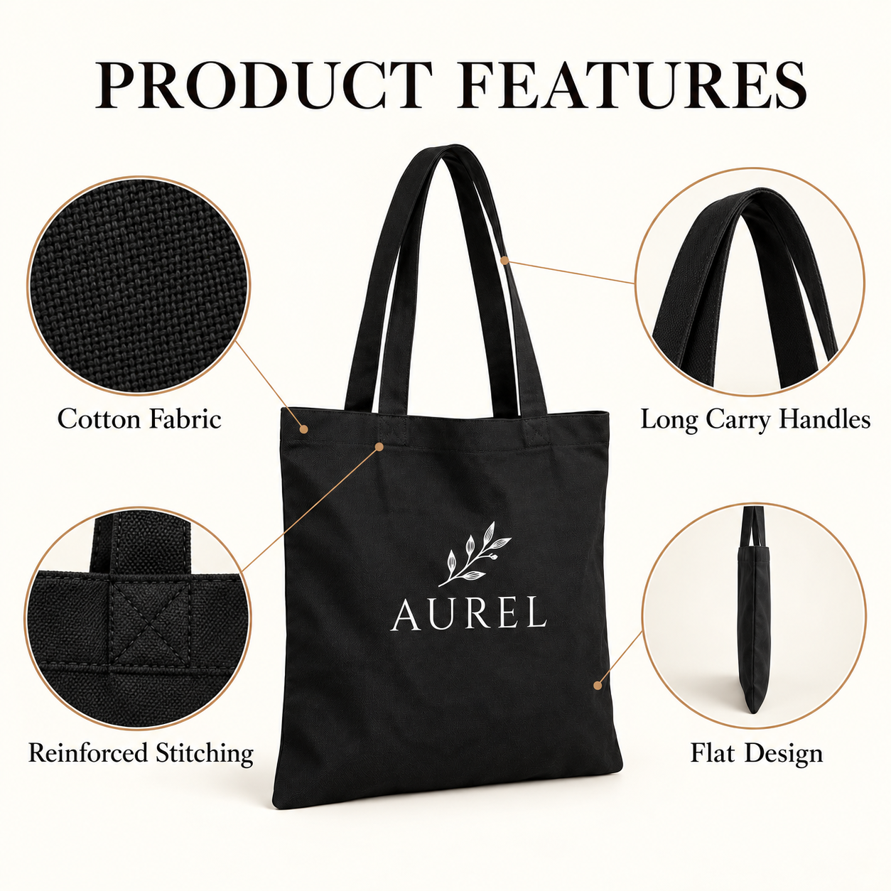 14.5x15.5 Black Cotton Tote Bag | 150 GSM