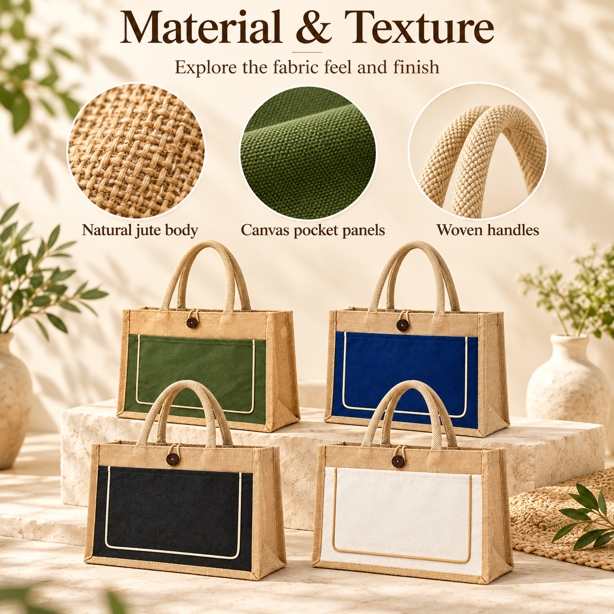 Jute Front Pocket Tote Bag Sample Kit