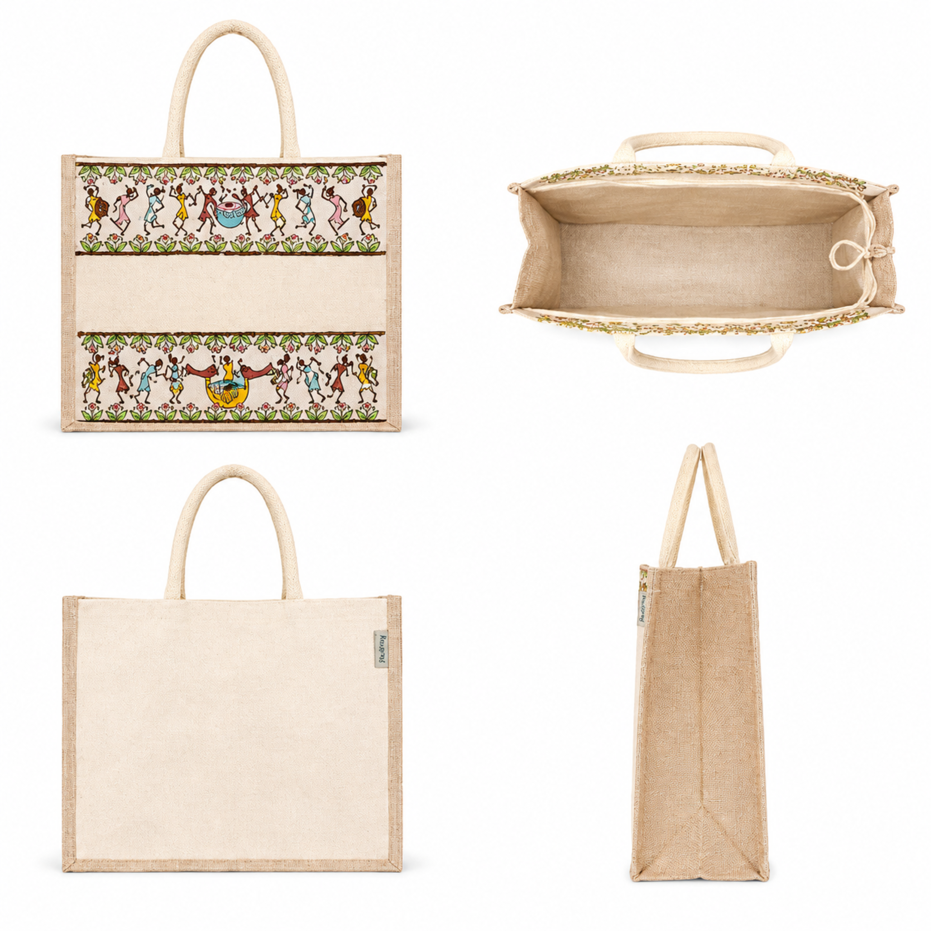 Tribal Beats Warli Hamper Bag - Beige